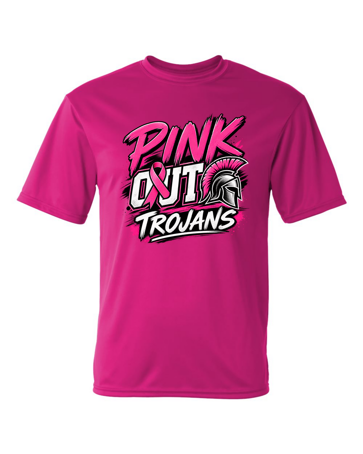 Short Sleeve Trojan Pinkout Ribbon Tee - Dark Pink Dri Fit