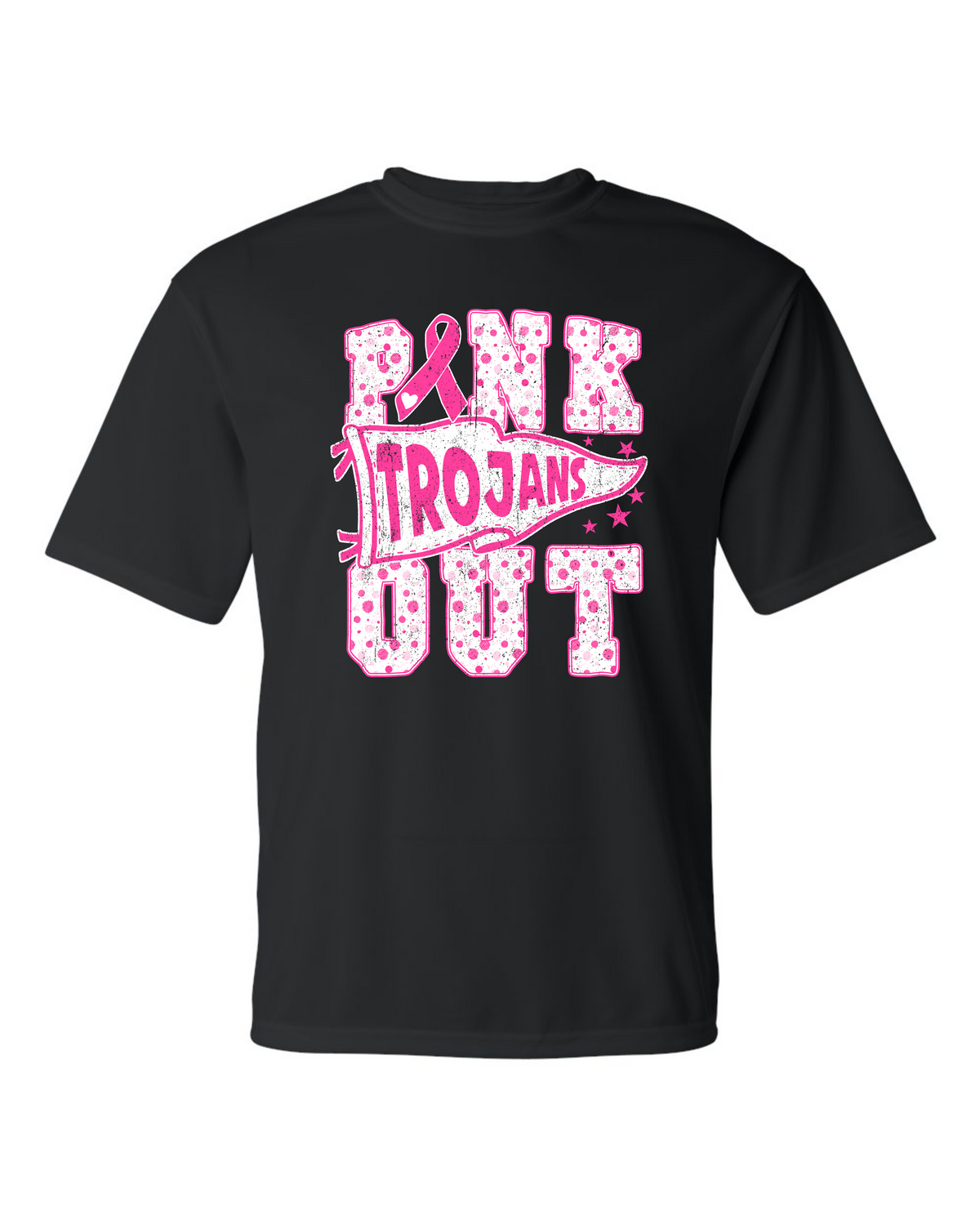 Short Sleeve Trojan Pinkout Flag Tee - Black Dri Fit