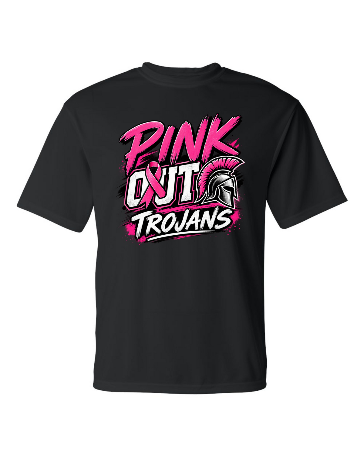Short Sleeve Trojan Pinkout Ribbon Tee - Black Dri Fit