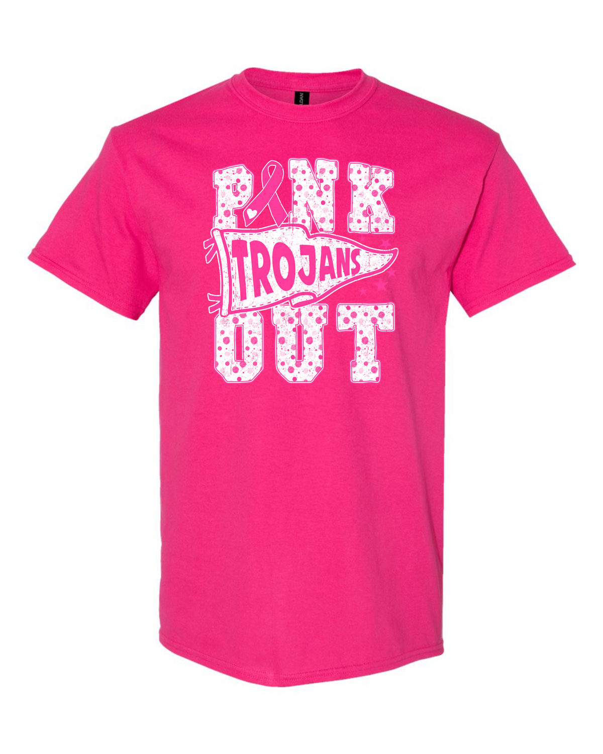 Short Sleeve Trojan Pinkout Flag Tee - Dark Pink Cotton