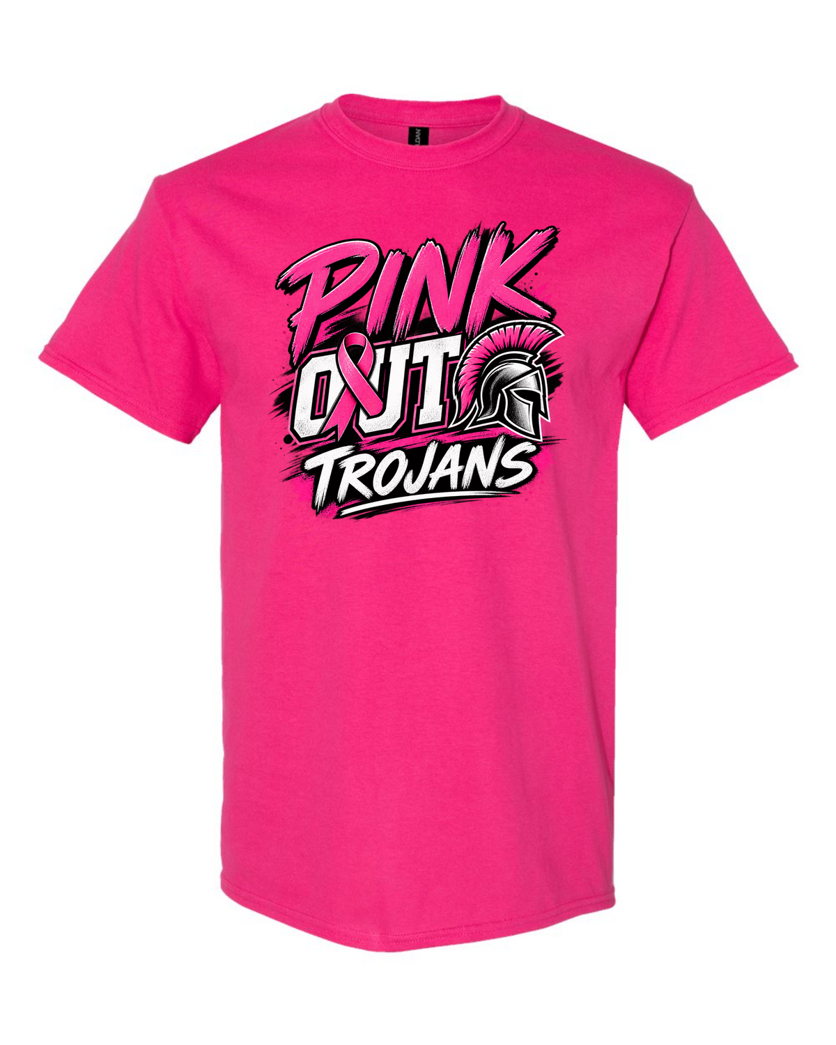 Short Sleeve Trojan Pinkout Ribbon Tee - Dark Pink Cotton