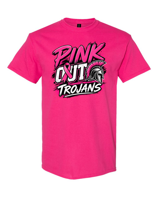 Short Sleeve Trojan Pinkout Ribbon Tee - Dark Pink Cotton